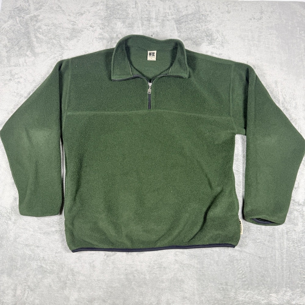 Vintage Russell Athletic Mens XL Fleece Pullover Quarter Zip Green